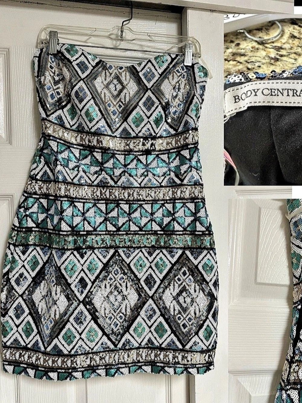 Body Central Geometric Mini Dress in Black & Turquoise Like New